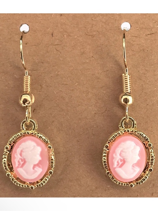 Fashion Jewelry Jewelry - Gold and Pink Cameo Earrings Fashion Jewelry Fashion Jewelry